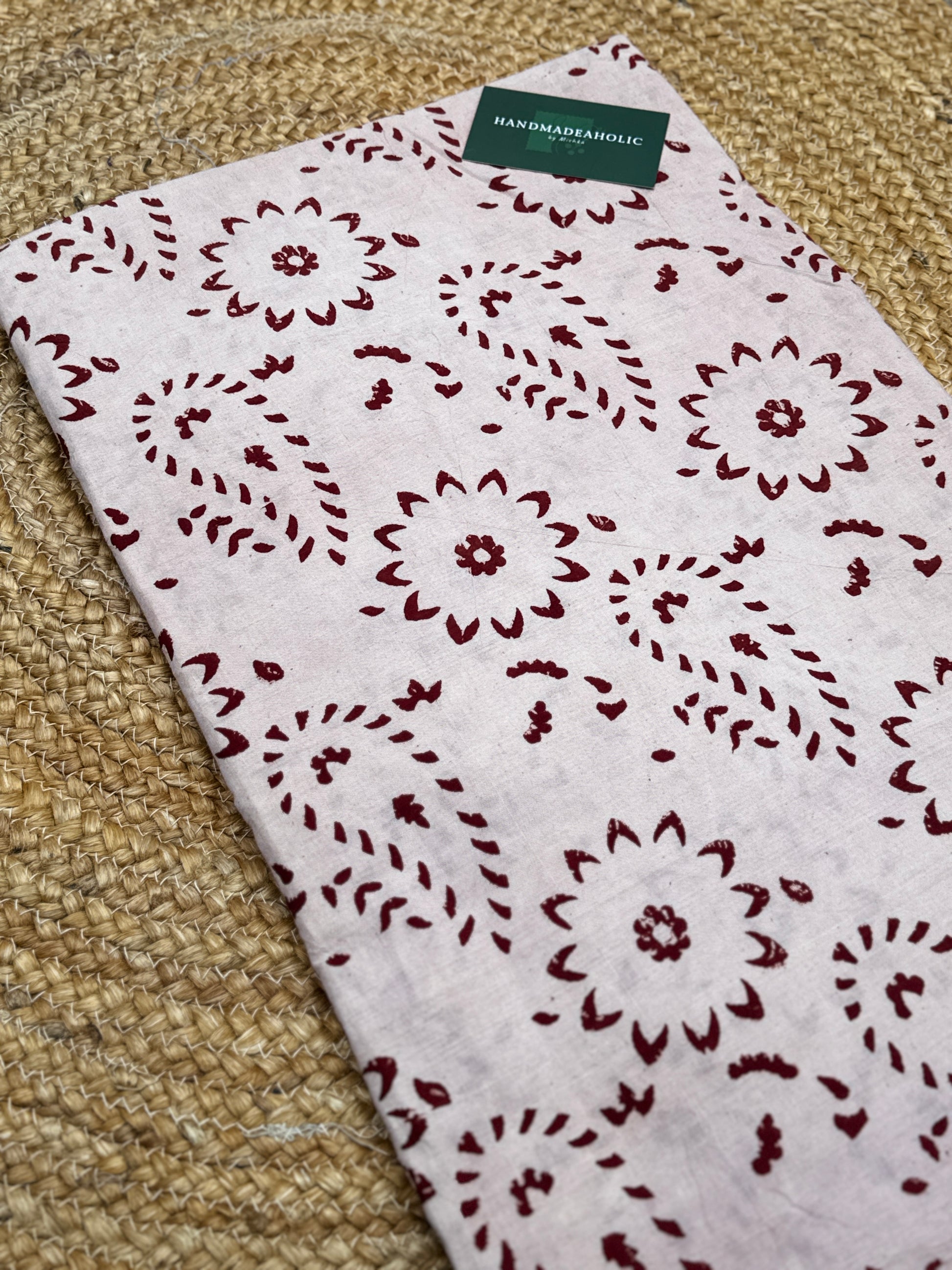 Artisan-Crafted Ajrakh Handblock Cotton Fabric – Dusty Rose & Deep Maroon Buta Motif