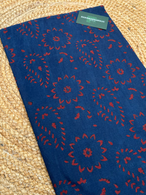 Indigo & Crimson Hand-Block Printed Ajrakh Fabric | Pure Cotton Sustainable Yardage