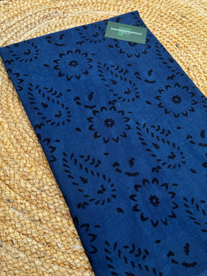 Indigo Bloom: Authentic Ajrakh Hand-Block Printed Cotton