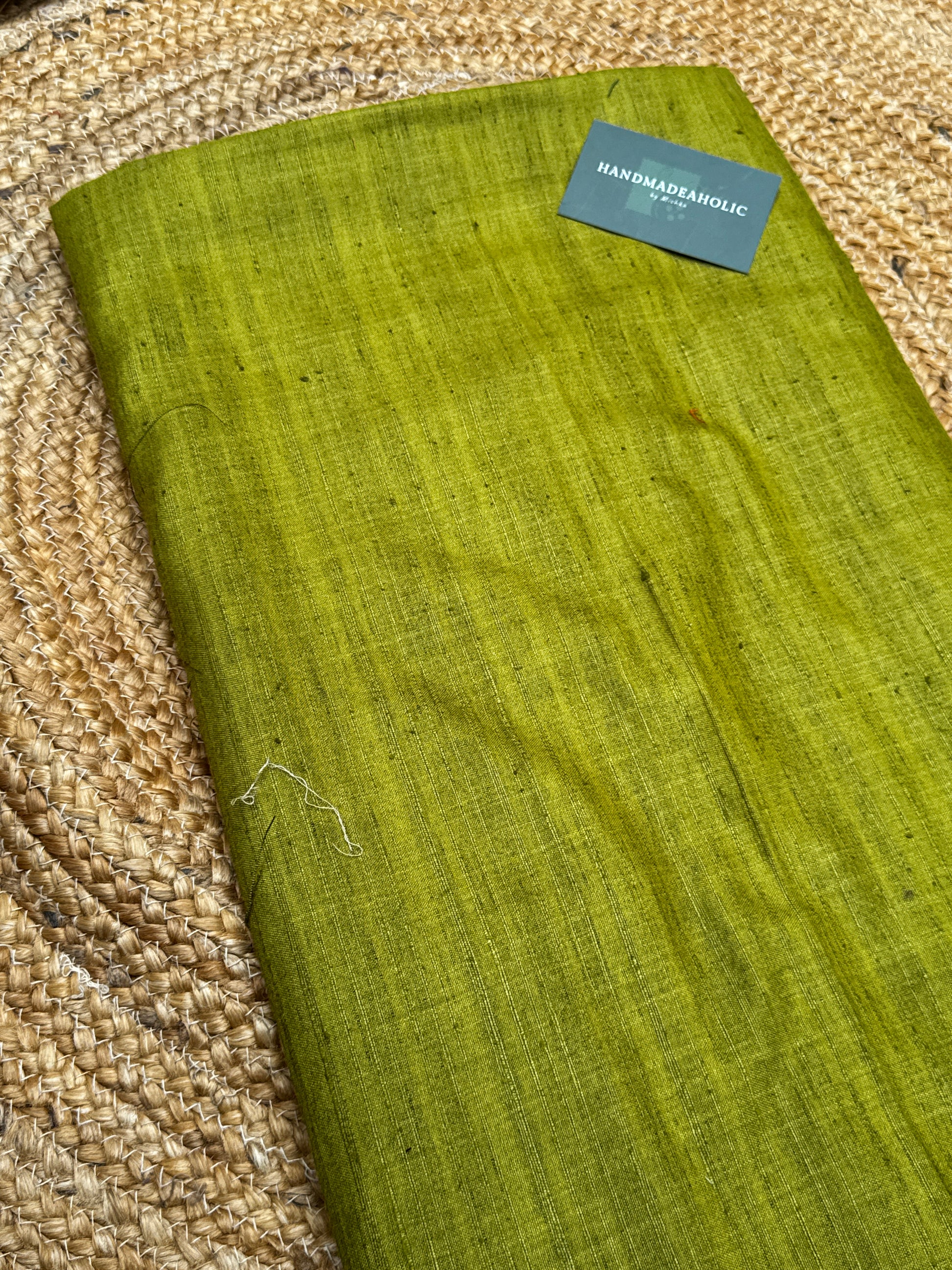 Handwoven Bhagalpuri Tussar Silk Fabric in Meadow Moss | Raw Silk Yardage for Ethnic & Contemporary Wear