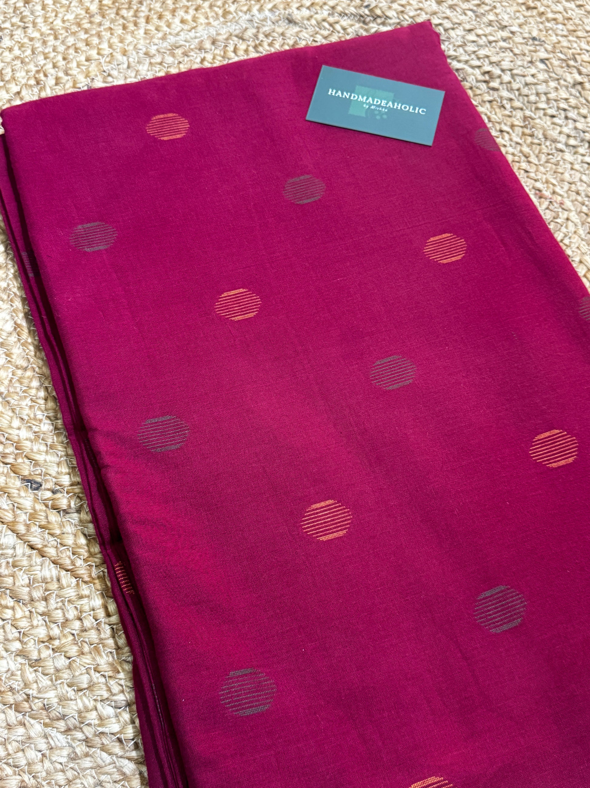 Crimson Heritage Handloom Cotton t Unstitched  Fabric with Circular Buttis and Kantha-Style Stripes HANDMADEAHOLIC BY MISHKA