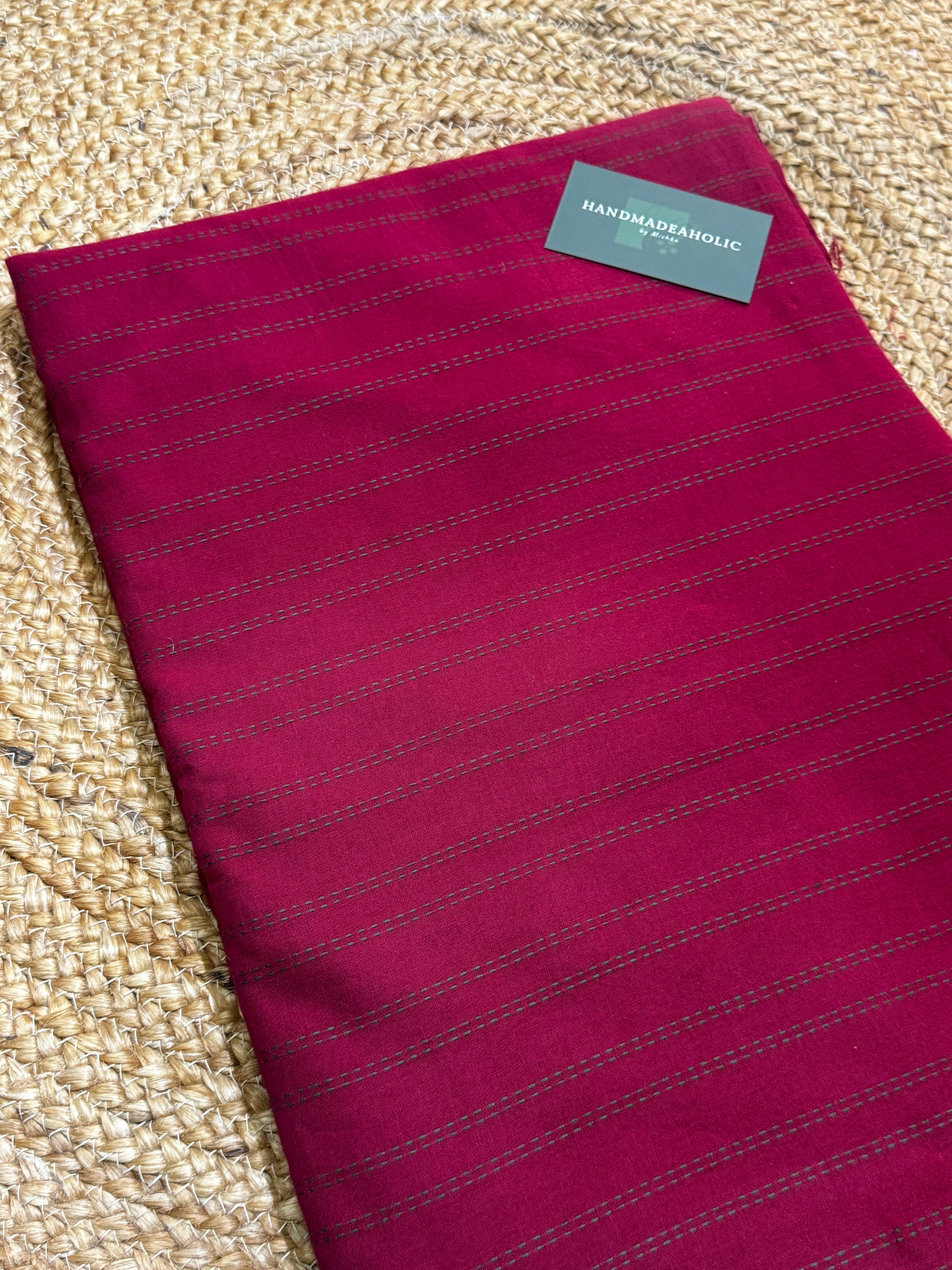 Crimson Heritage Handloom Cotton t Unstitched  Fabric with Circular Buttis and Kantha-Style Stripes-2 HANDMADEAHOLIC BY MISHKA