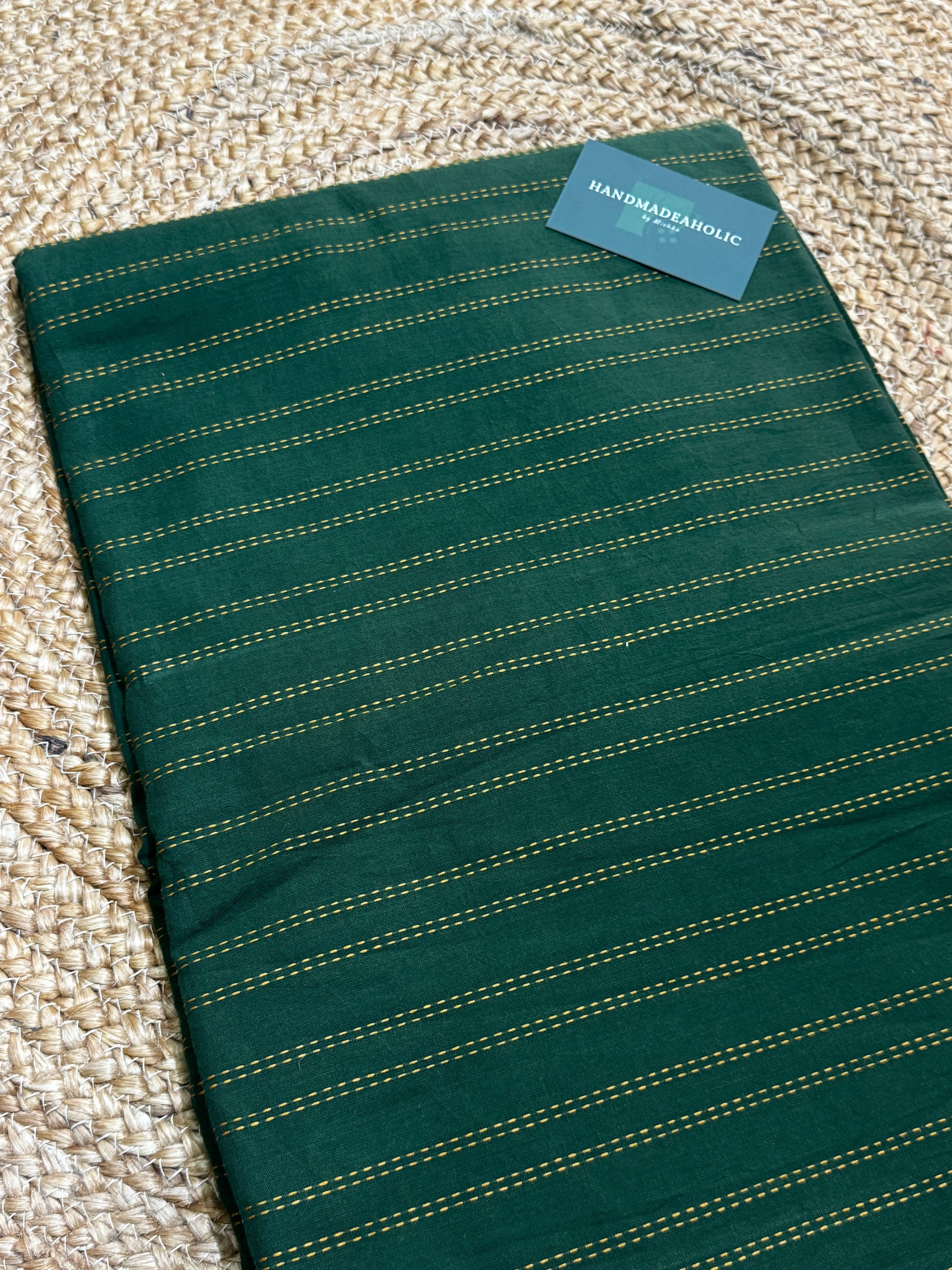 Emerald Earth Handloom Cotton Unstitched  Fabric with Circular Buttis and Kantha-Style Stripes-2 HANDMADEAHOLIC BY MISHKA