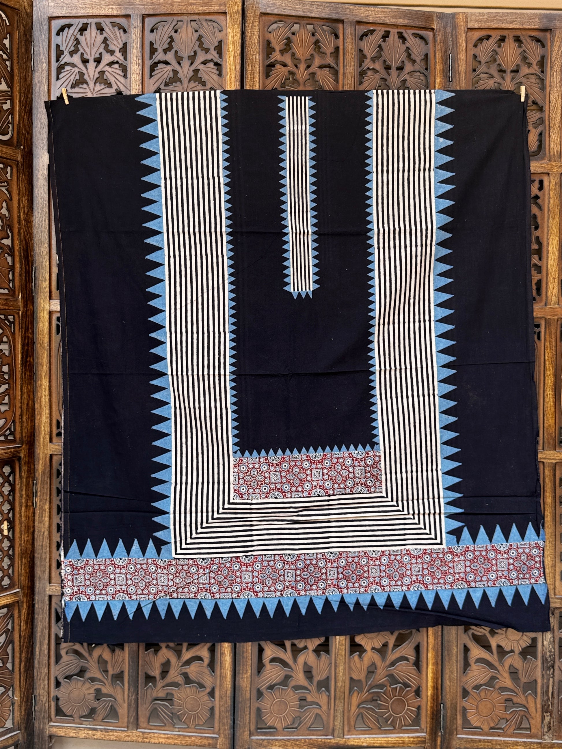 Midnight Geometry: Hand-Block Ajrakh Cotton Unstitched Suit Set