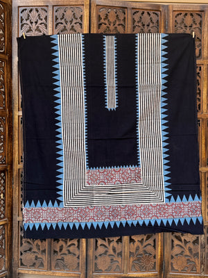 Midnight Geometry: Hand-Block Ajrakh Cotton Unstitched Suit Set