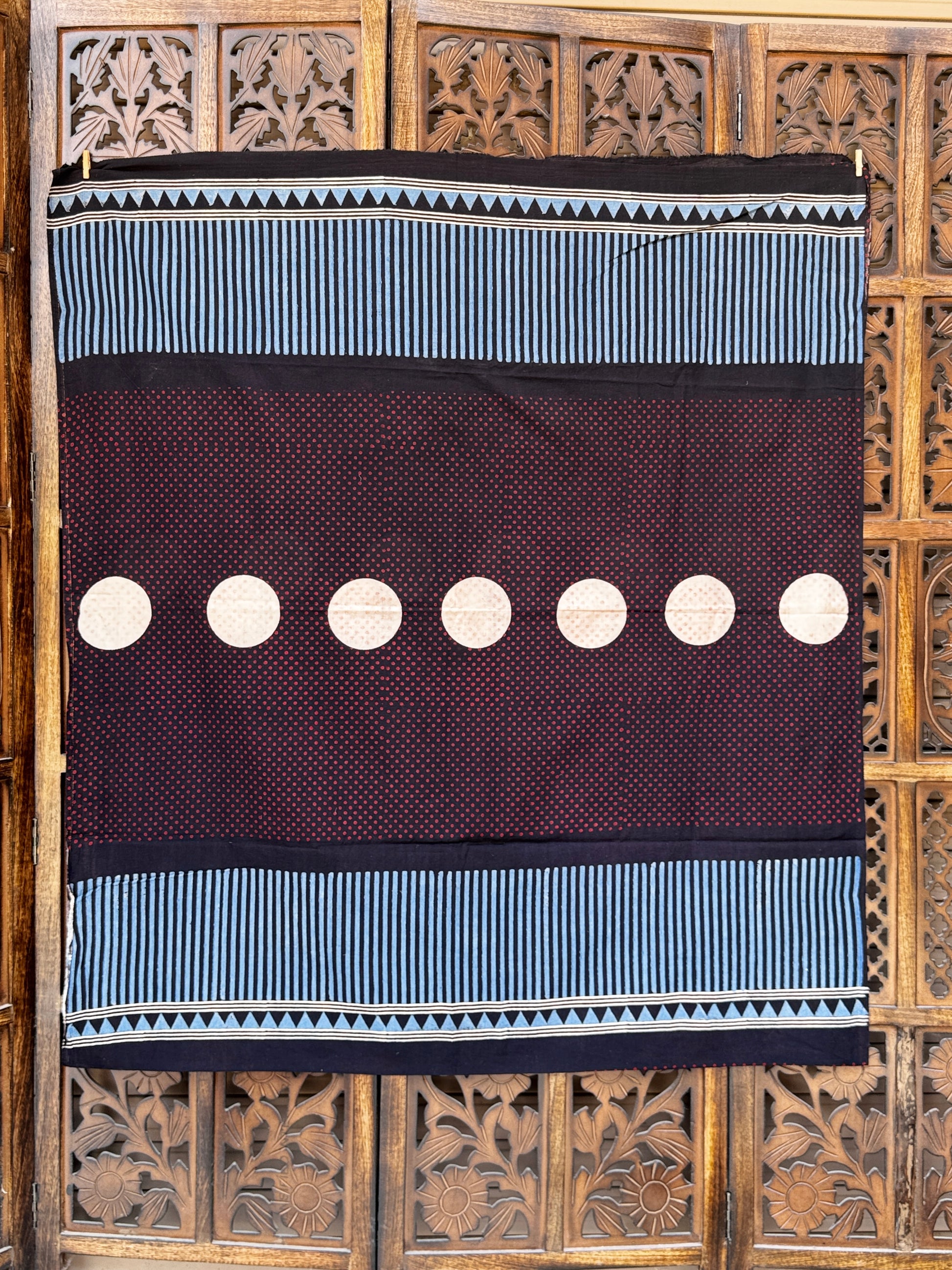 Hand-Block Printed Ajrakh Cotton Unstitched Suit Set – Geometric Indigo & Crimson