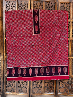 Heritage Ajrakh Hand-Block Printed Cotton Unstitched Suit Set – Crimson & Charcoal