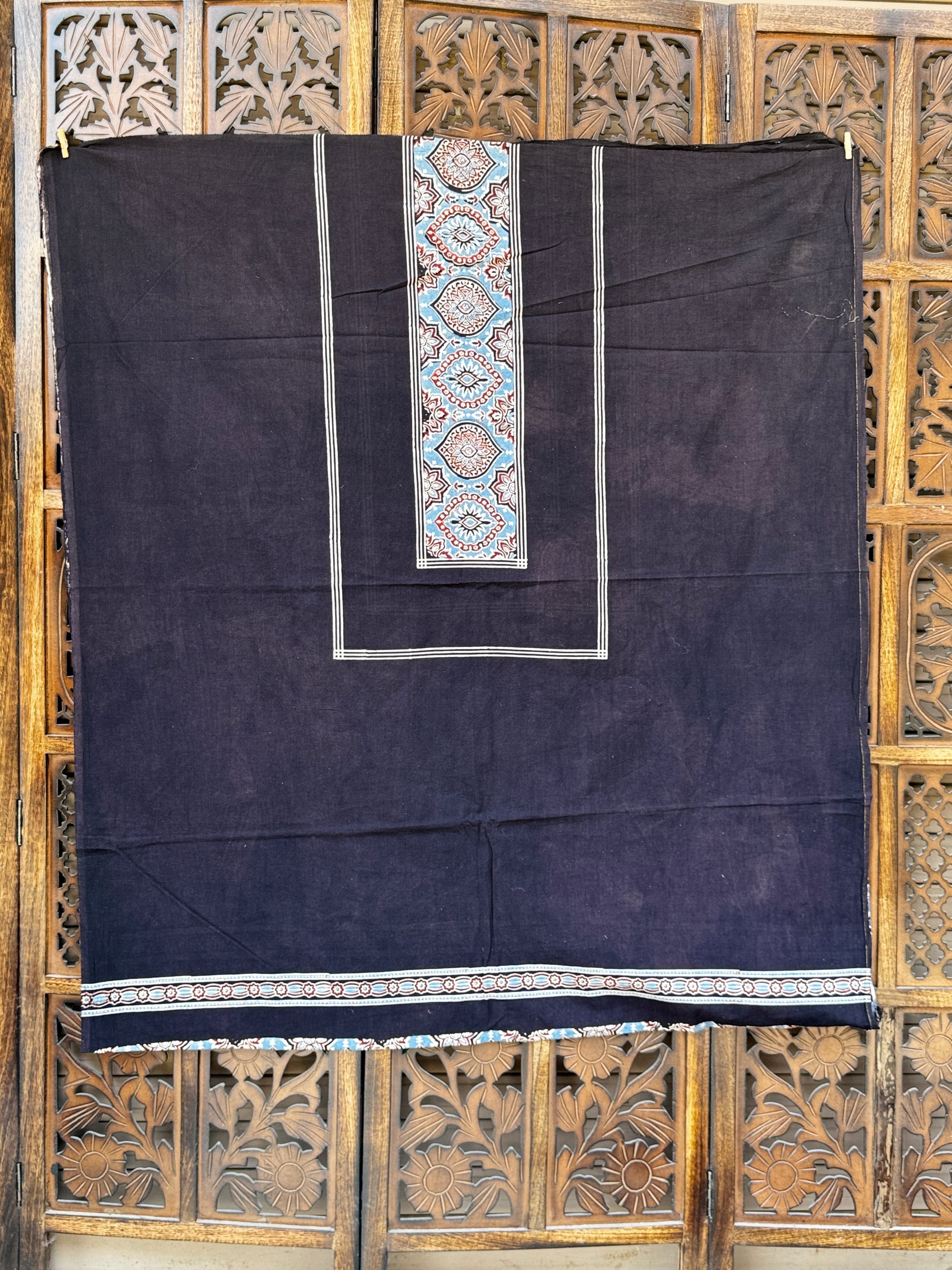 Midnight Indigo Ajrakh & Polka Hand-Block Printed Cotton Unstitched Suit Set