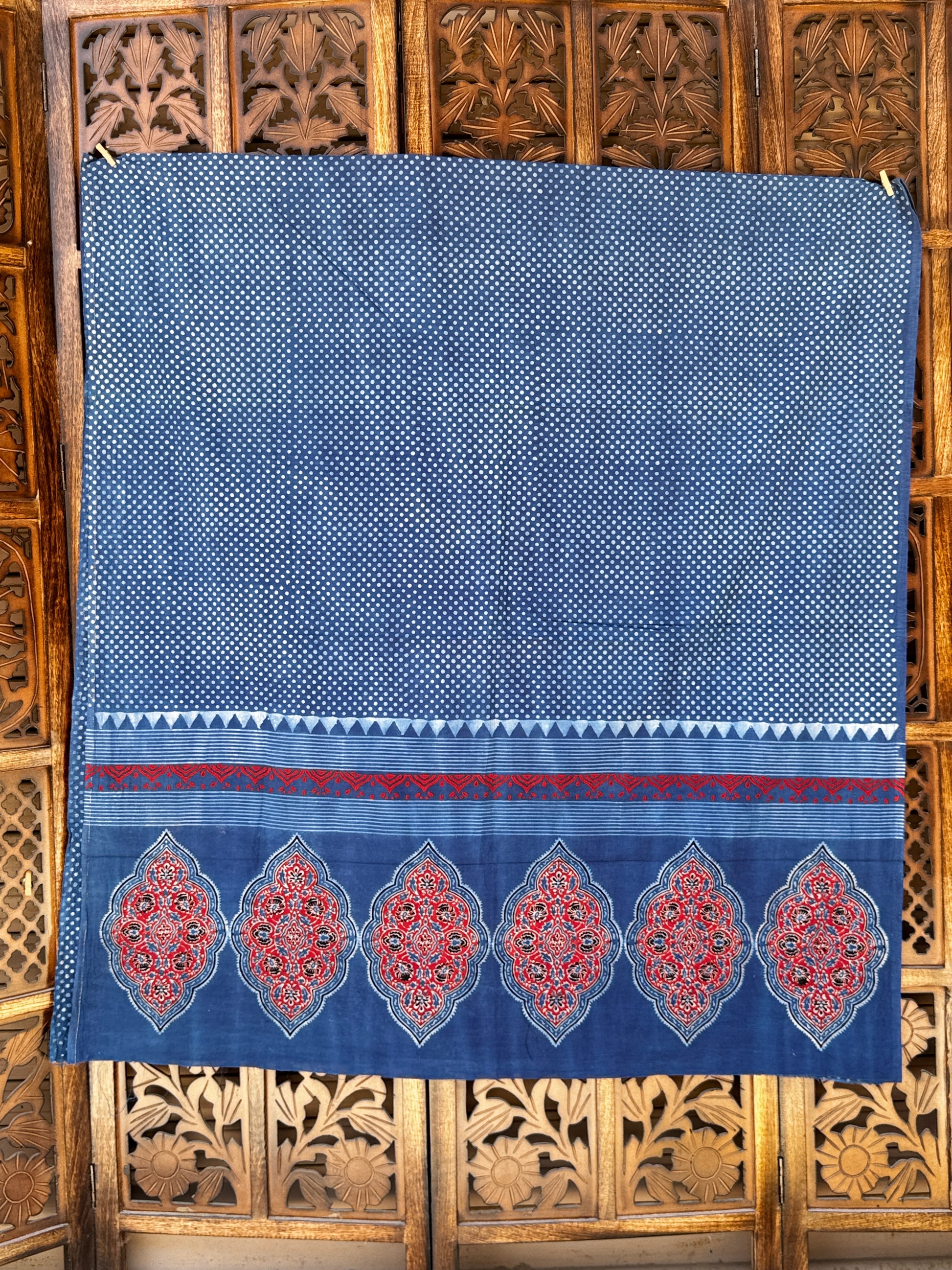 Midnight Indigo Hand-Block Ajrakh Cotton Unstitched Suit Set