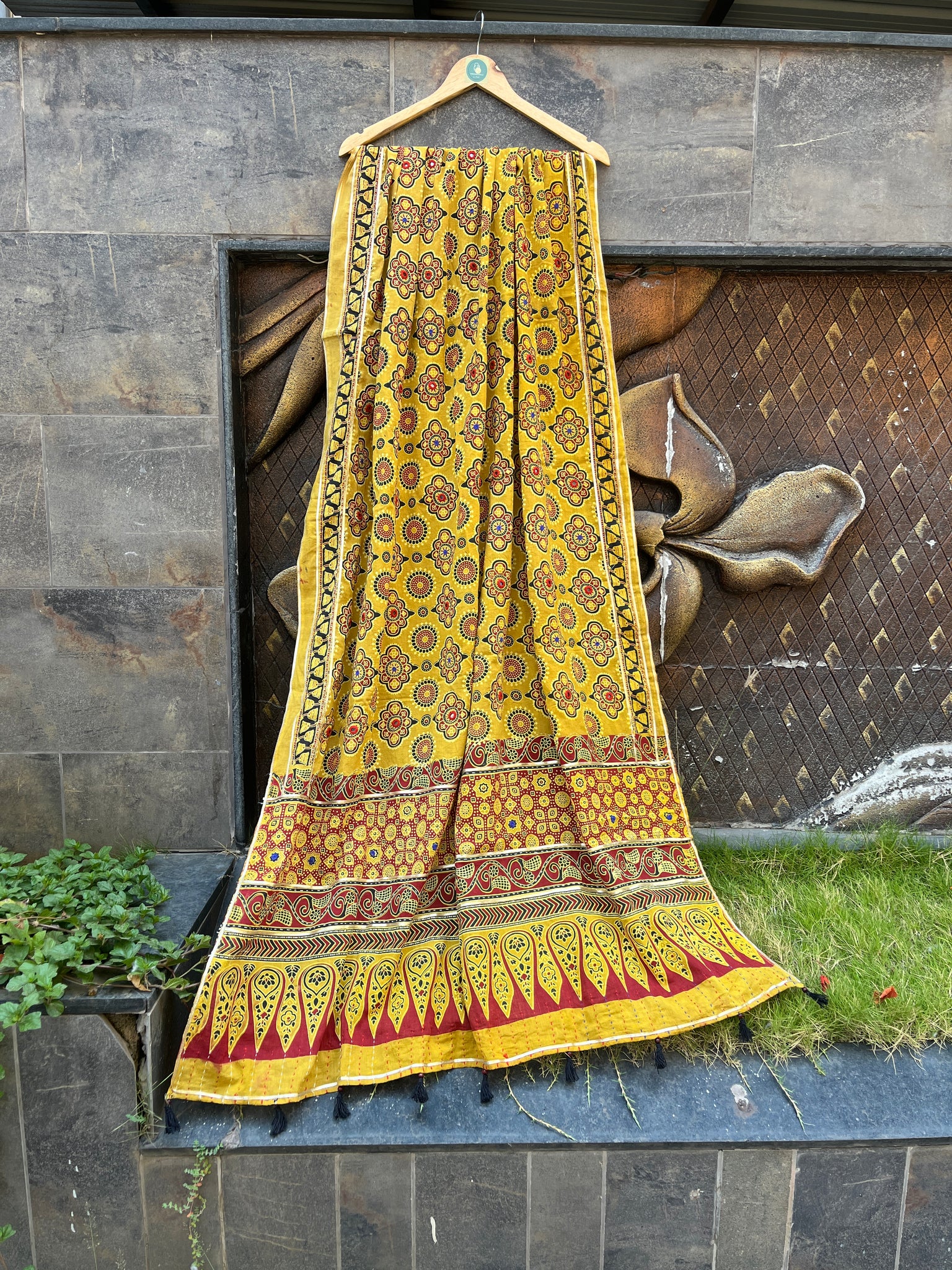 MUSTARD HANDCRAFTED AJARKH DUPATTA HANDMADEAHOLIC BY MISHKA