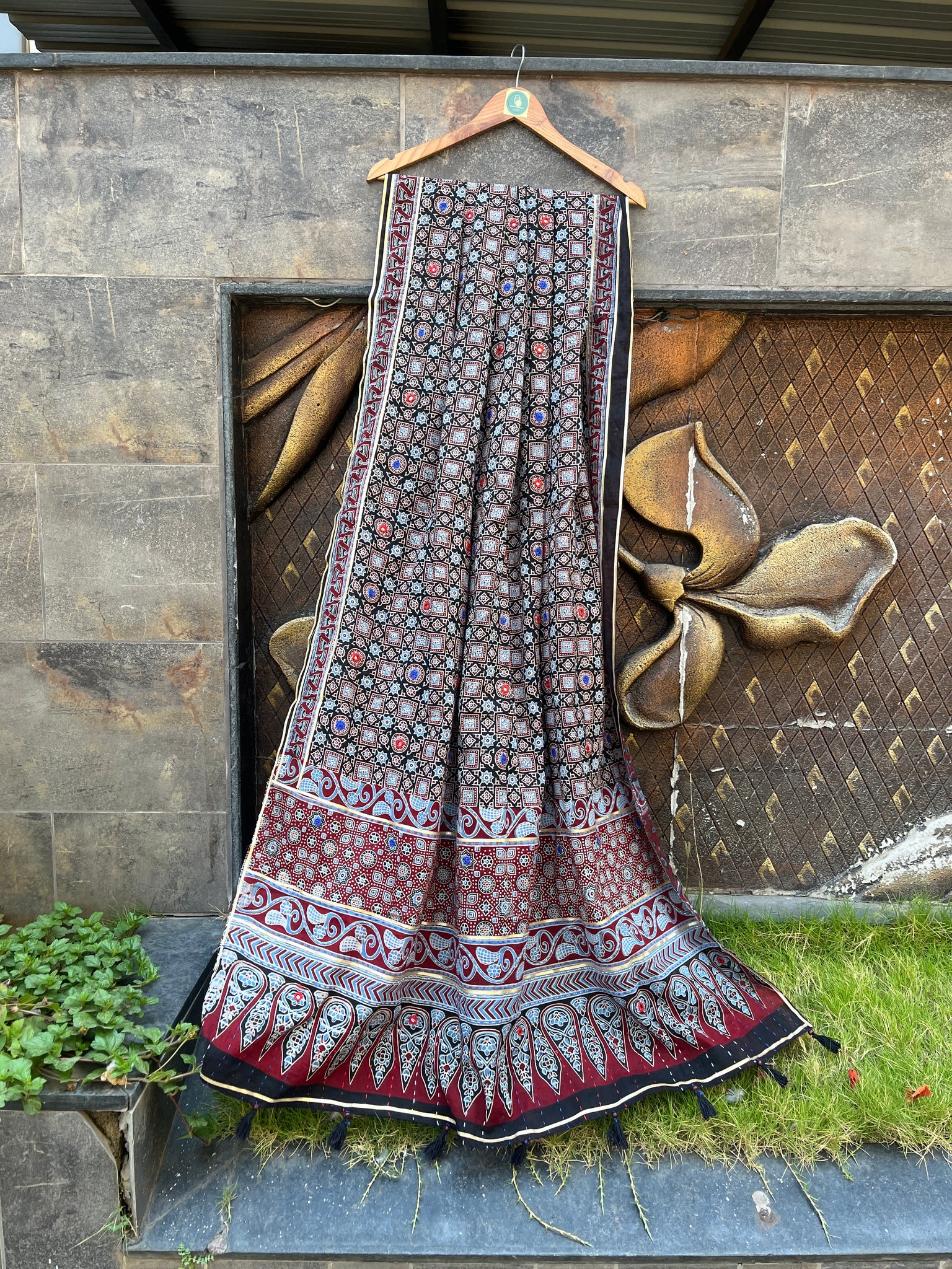 BLACK  HANDCRAFTED AJARKH DUPATTA HANDMADEAHOLIC BY MISHKA