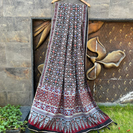 BLACK  HANDCRAFTED AJARKH DUPATTA HANDMADEAHOLIC BY MISHKA