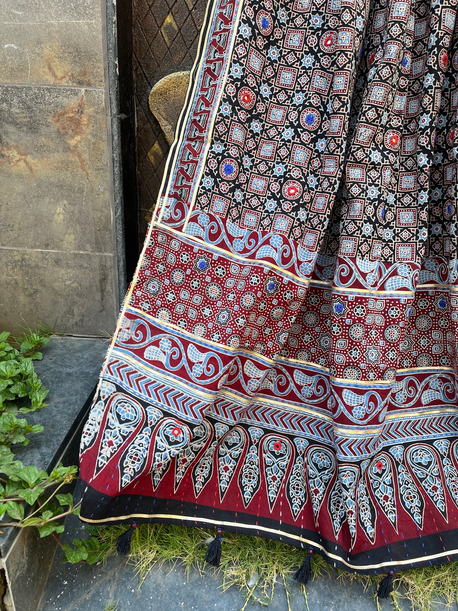 BLACK  HANDCRAFTED AJARKH DUPATTA HANDMADEAHOLIC BY MISHKA