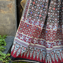 BLACK  HANDCRAFTED AJARKH DUPATTA HANDMADEAHOLIC BY MISHKA