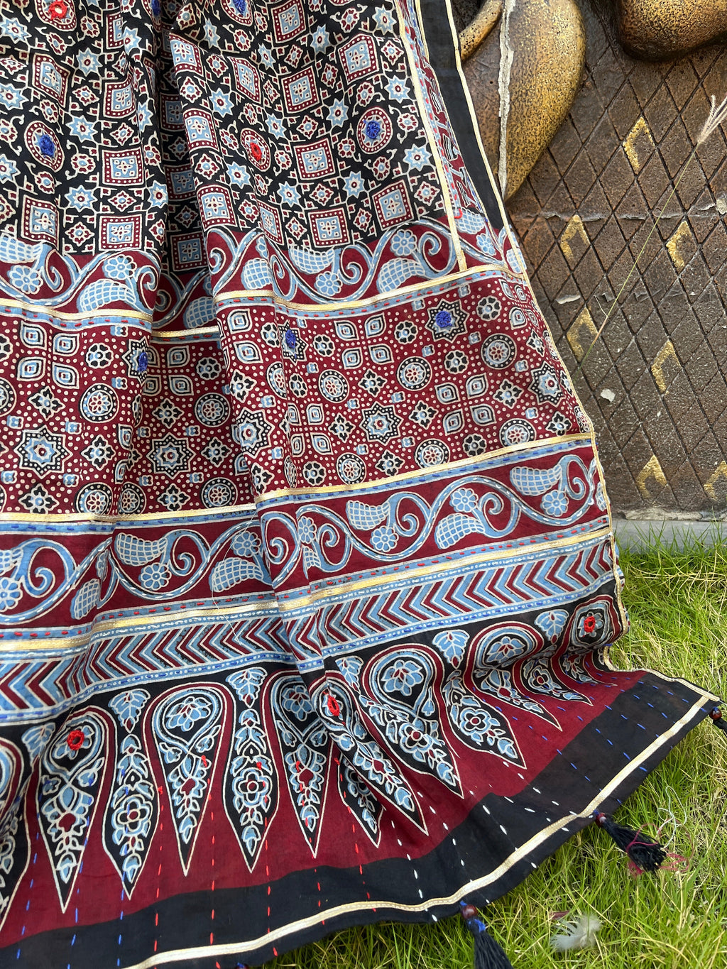 BLACK  HANDCRAFTED AJARKH DUPATTA HANDMADEAHOLIC BY MISHKA