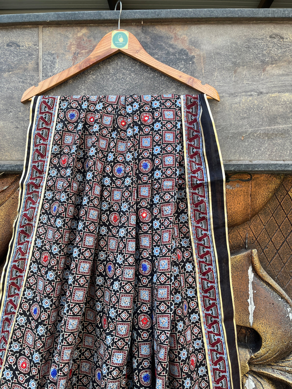 BLACK  HANDCRAFTED AJARKH DUPATTA HANDMADEAHOLIC BY MISHKA