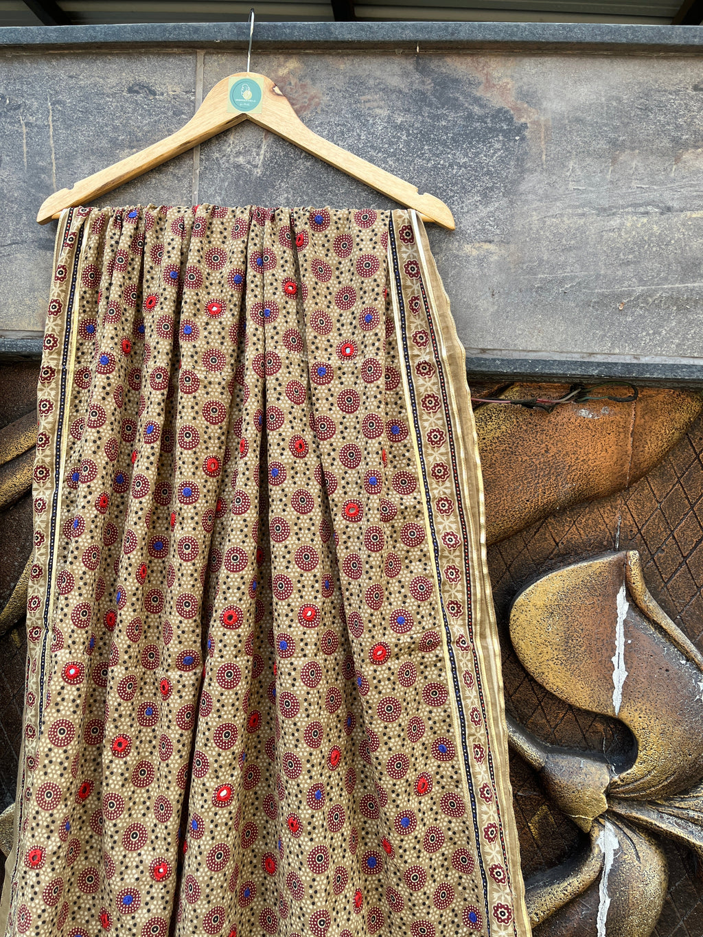 CREAM  HANDCRAFTED AJARKH DUPATTA HANDMADEAHOLIC BY MISHKA