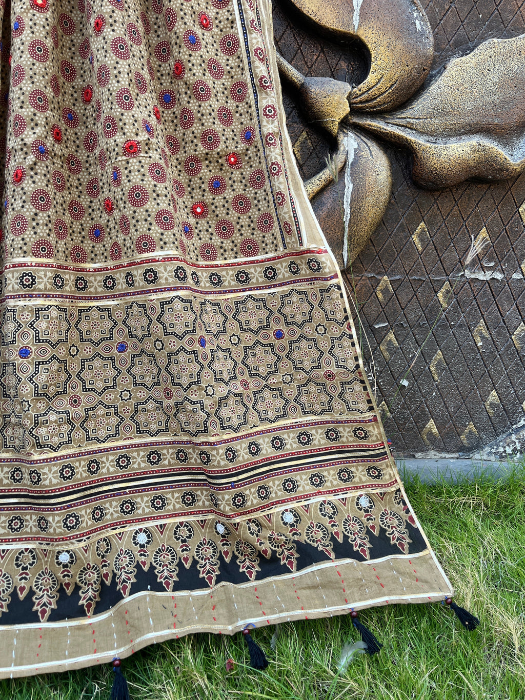 CREAM  HANDCRAFTED AJARKH DUPATTA HANDMADEAHOLIC BY MISHKA