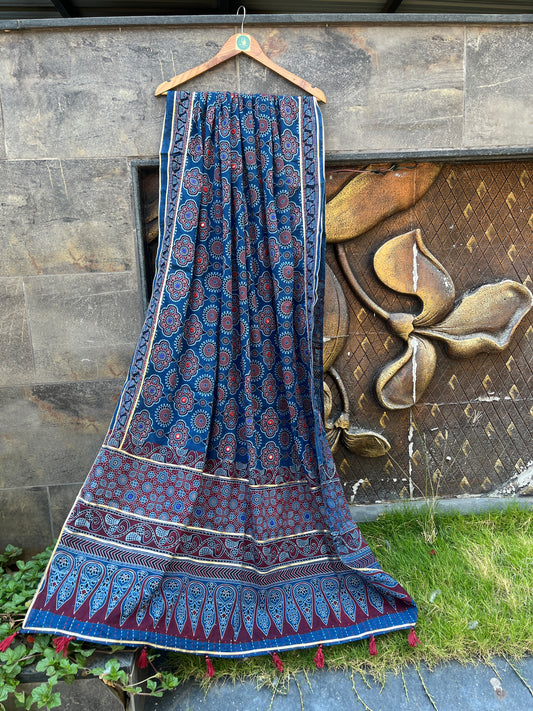 BLUE HANDCRAFTED AJARKH DUPATTA HANDMADEAHOLIC BY MISHKA