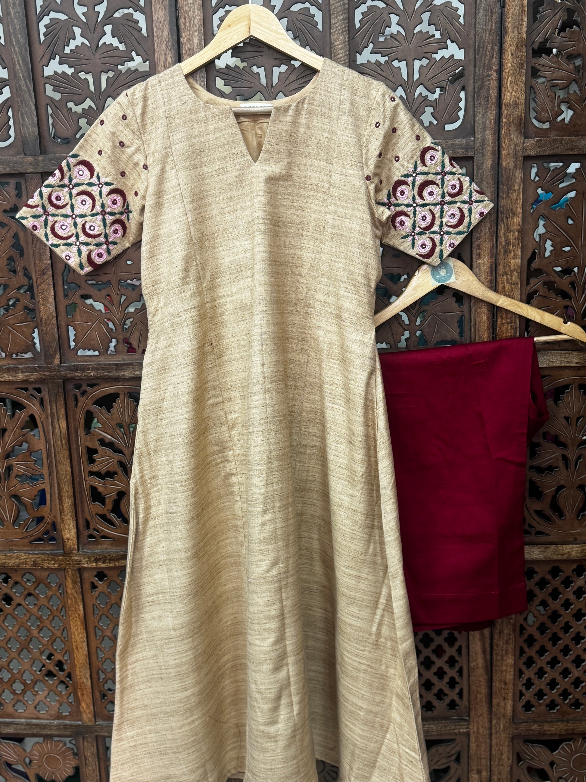 Bhagalpuri Tussar Silk Hand-Embroidered Suit Set