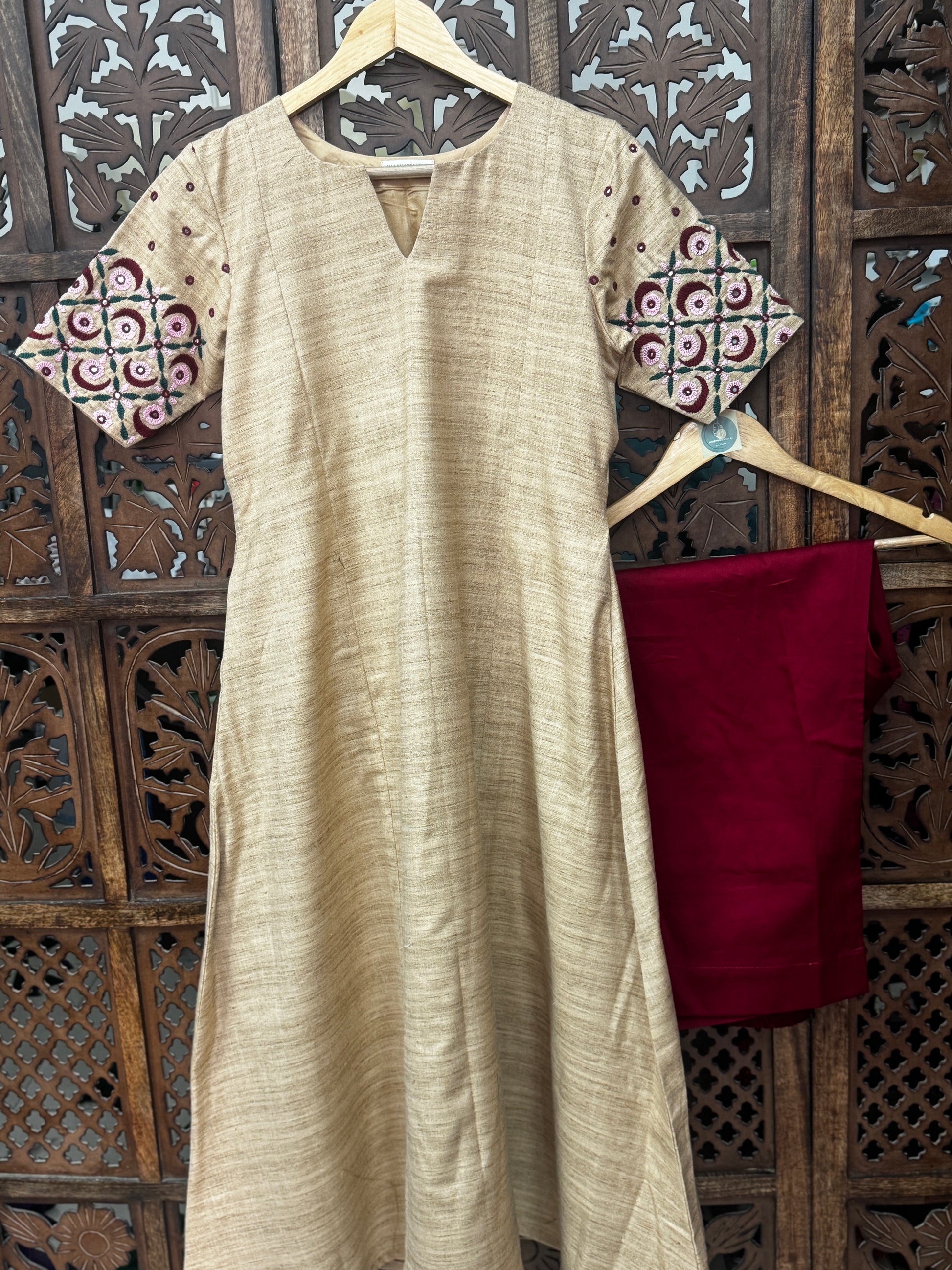 Bhagalpuri Tussar Silk Hand-Embroidered Suit Set