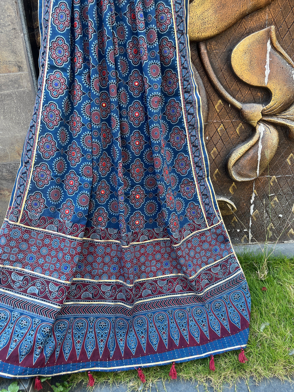 BLUE HANDCRAFTED AJARKH DUPATTA HANDMADEAHOLIC BY MISHKA