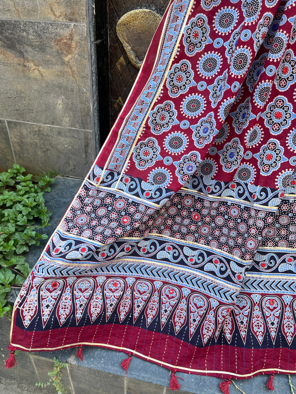MARRON HANDCRAFTED AJARKH DUPATTA HANDMADEAHOLIC BY MISHKA