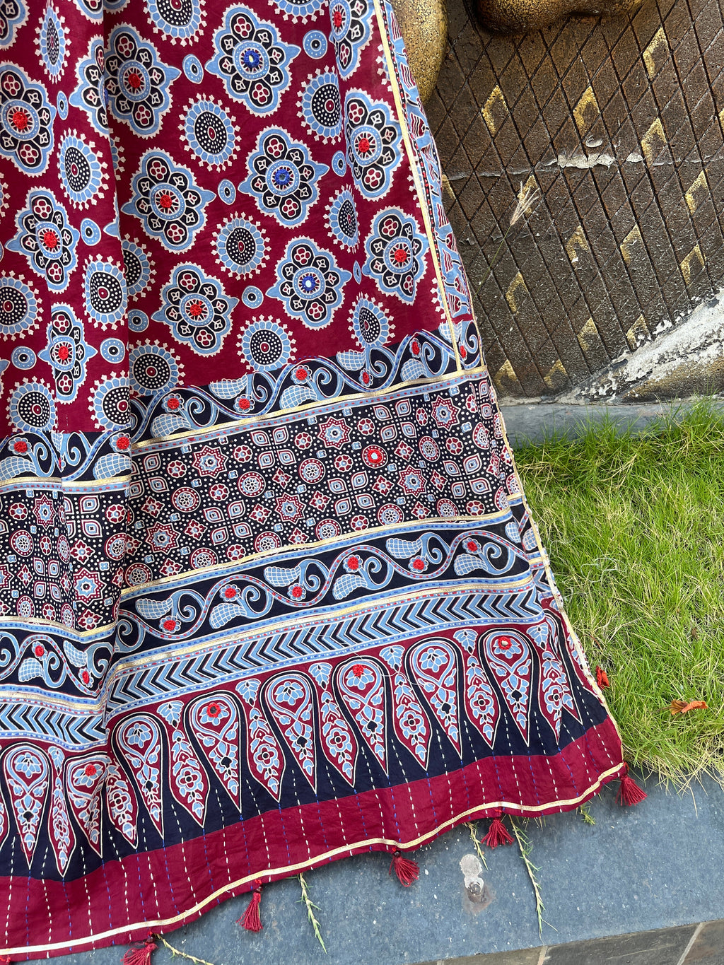 MARRON HANDCRAFTED AJARKH DUPATTA HANDMADEAHOLIC BY MISHKA