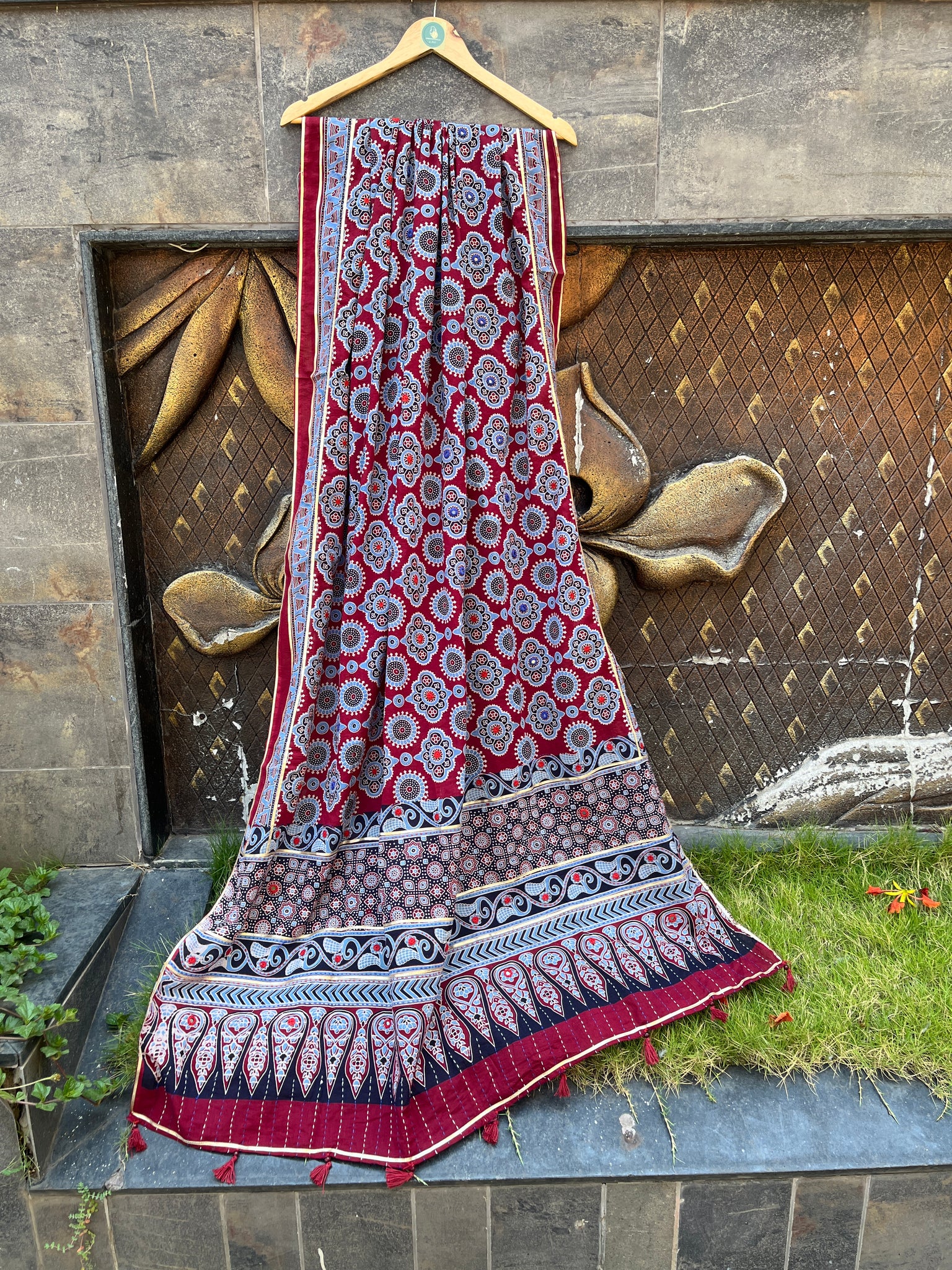 MARRON HANDCRAFTED AJARKH DUPATTA HANDMADEAHOLIC BY MISHKA