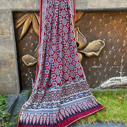 MARRON HANDCRAFTED AJARKH DUPATTA HANDMADEAHOLIC BY MISHKA