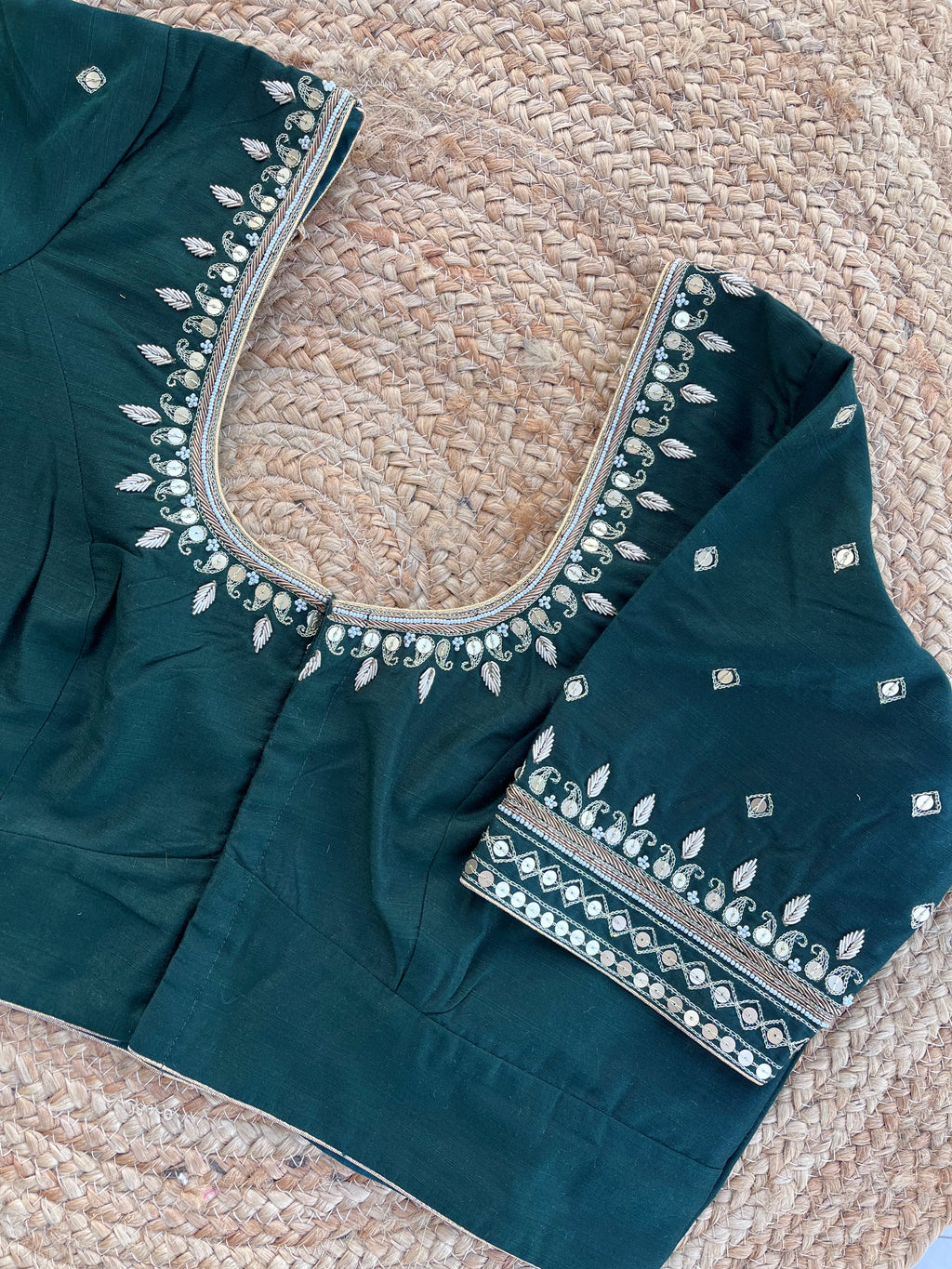 DARK GREEN HANDWORK BLOUSE HANDMADEAHOLIC BY MISHKA