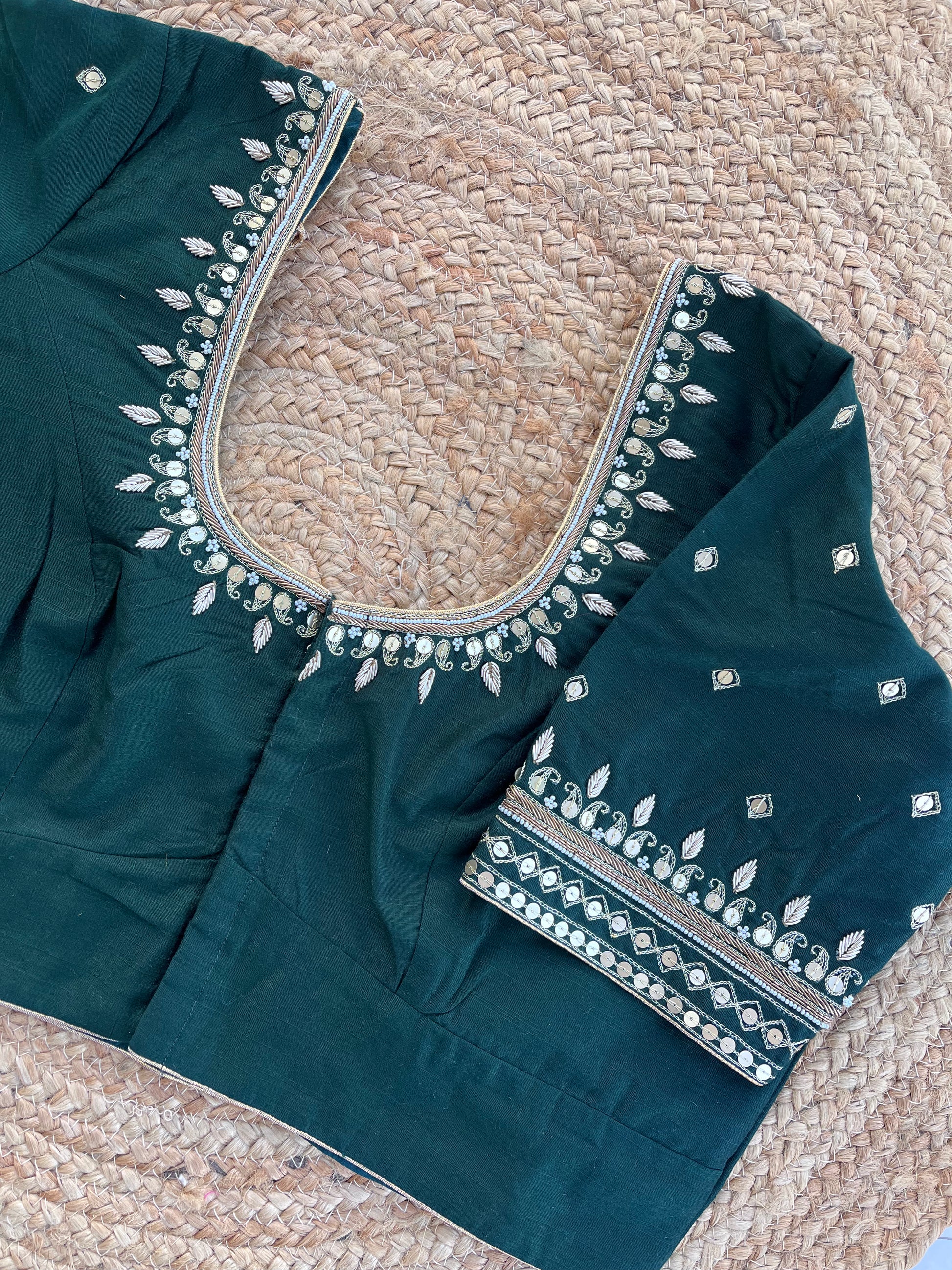 DARK GREEN HANDWORK BLOUSE HANDMADEAHOLIC BY MISHKA