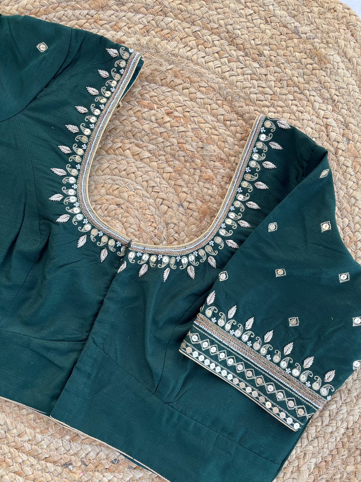 DARK GREEN HANDWORK BLOUSE