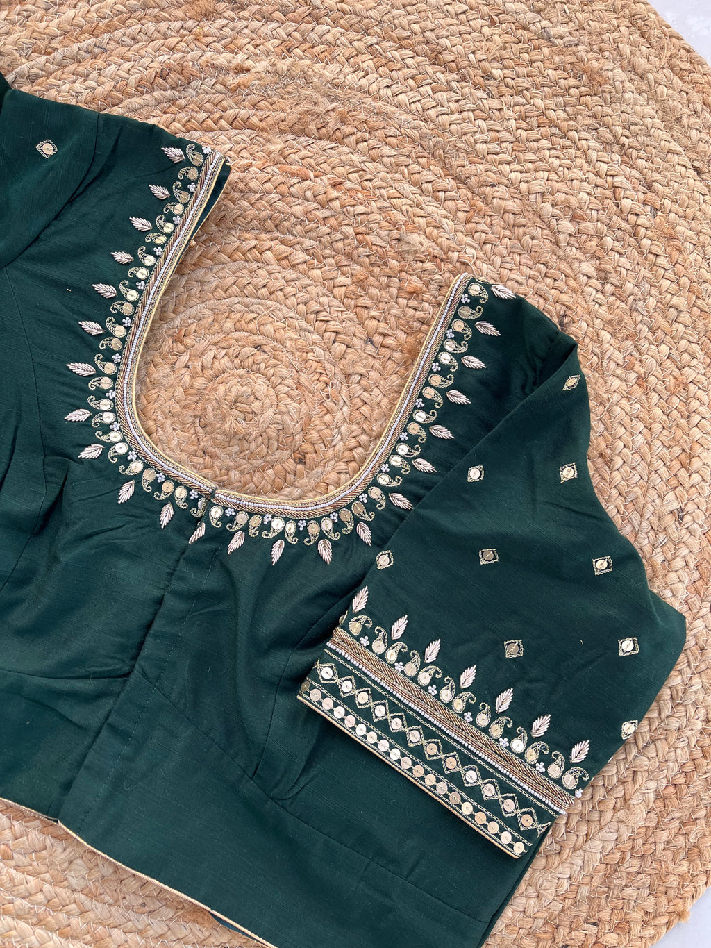 DARK GREEN HANDWORK BLOUSE HANDMADEAHOLIC BY MISHKA