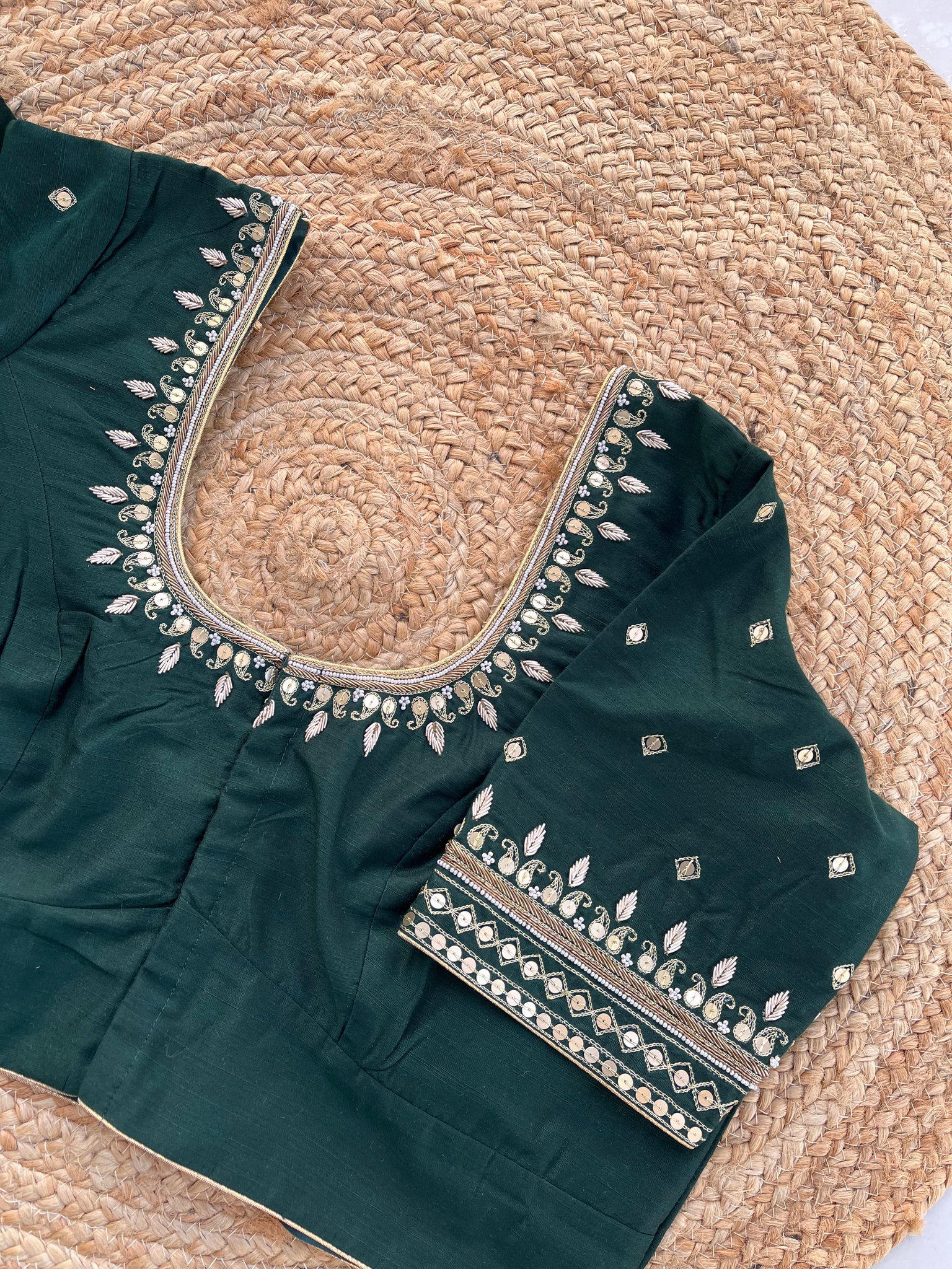 DARK GREEN HANDWORK BLOUSE