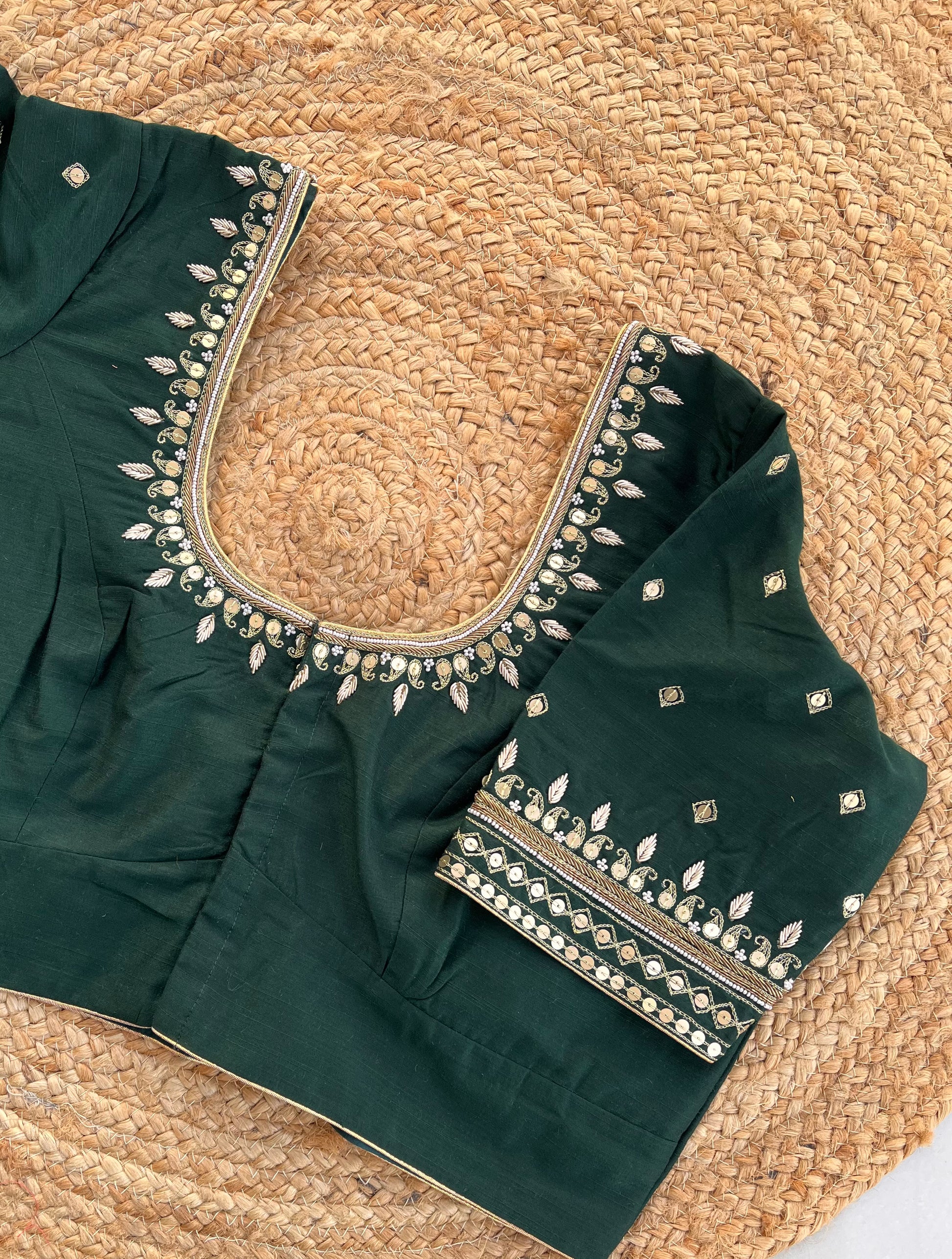 DARK GREEN HANDWORK BLOUSE HANDMADEAHOLIC BY MISHKA