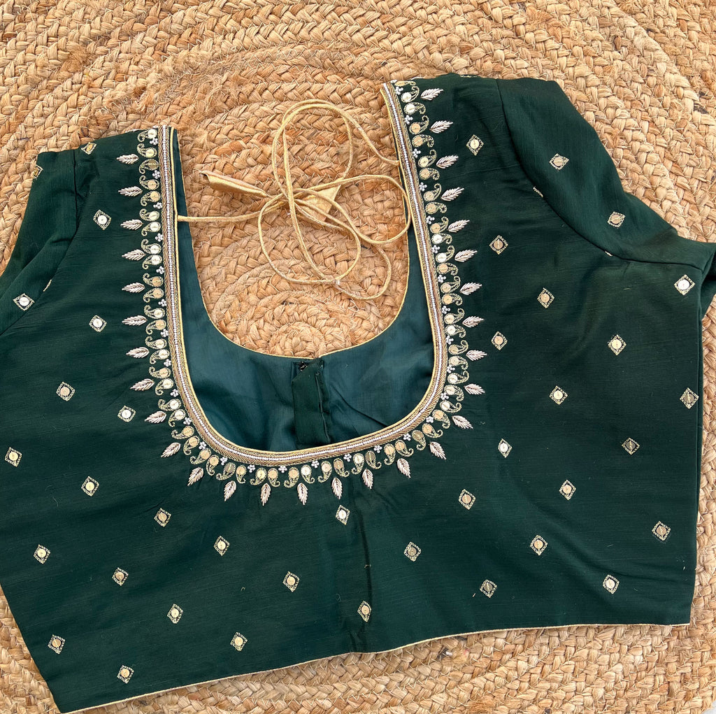 DARK GREEN HANDWORK BLOUSE HANDMADEAHOLIC BY MISHKA