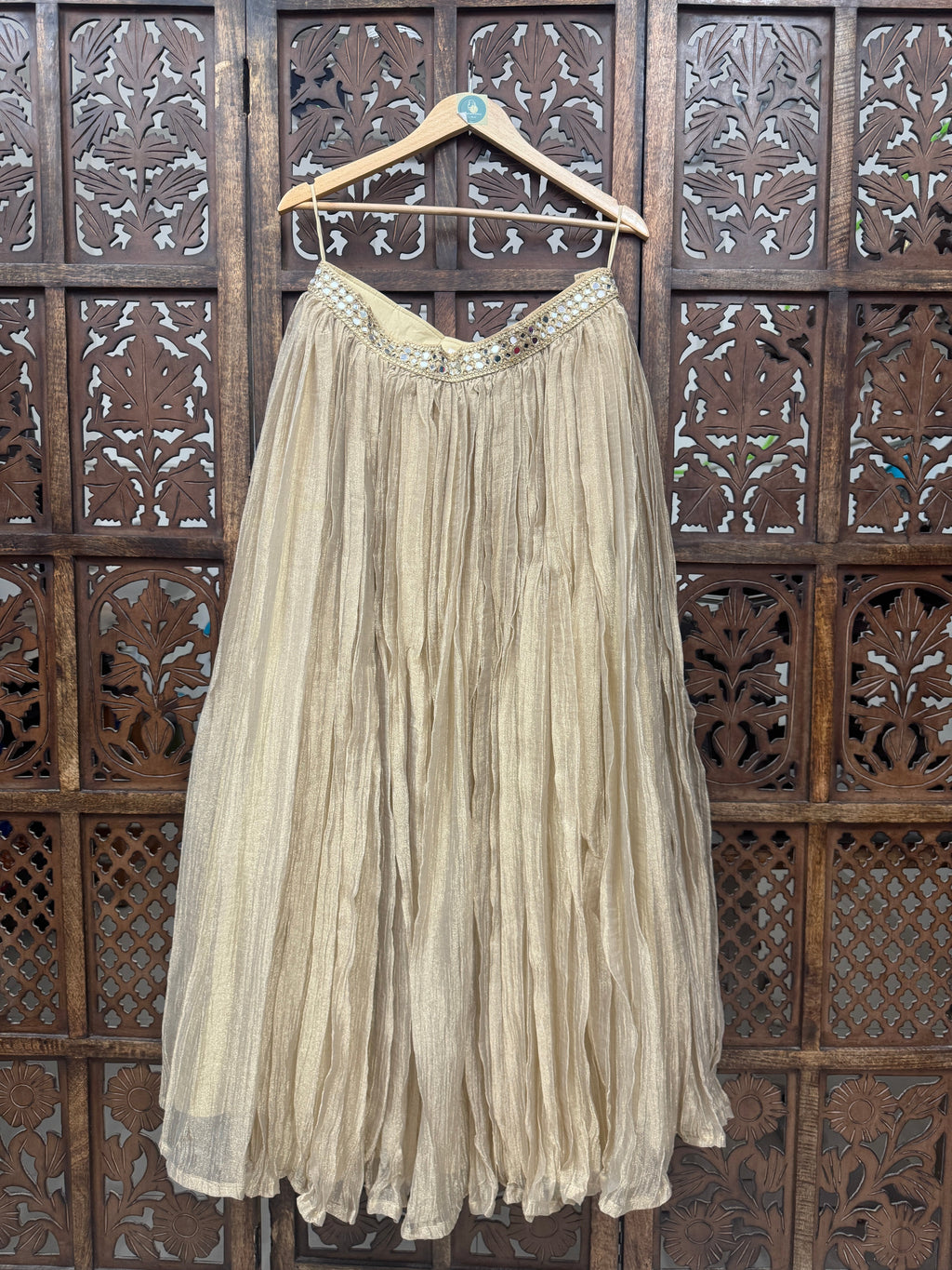 GOLDEN BANARASI GEORGETTE CRUSH SKIRT HANDMADEAHOLIC BY MISHKA
