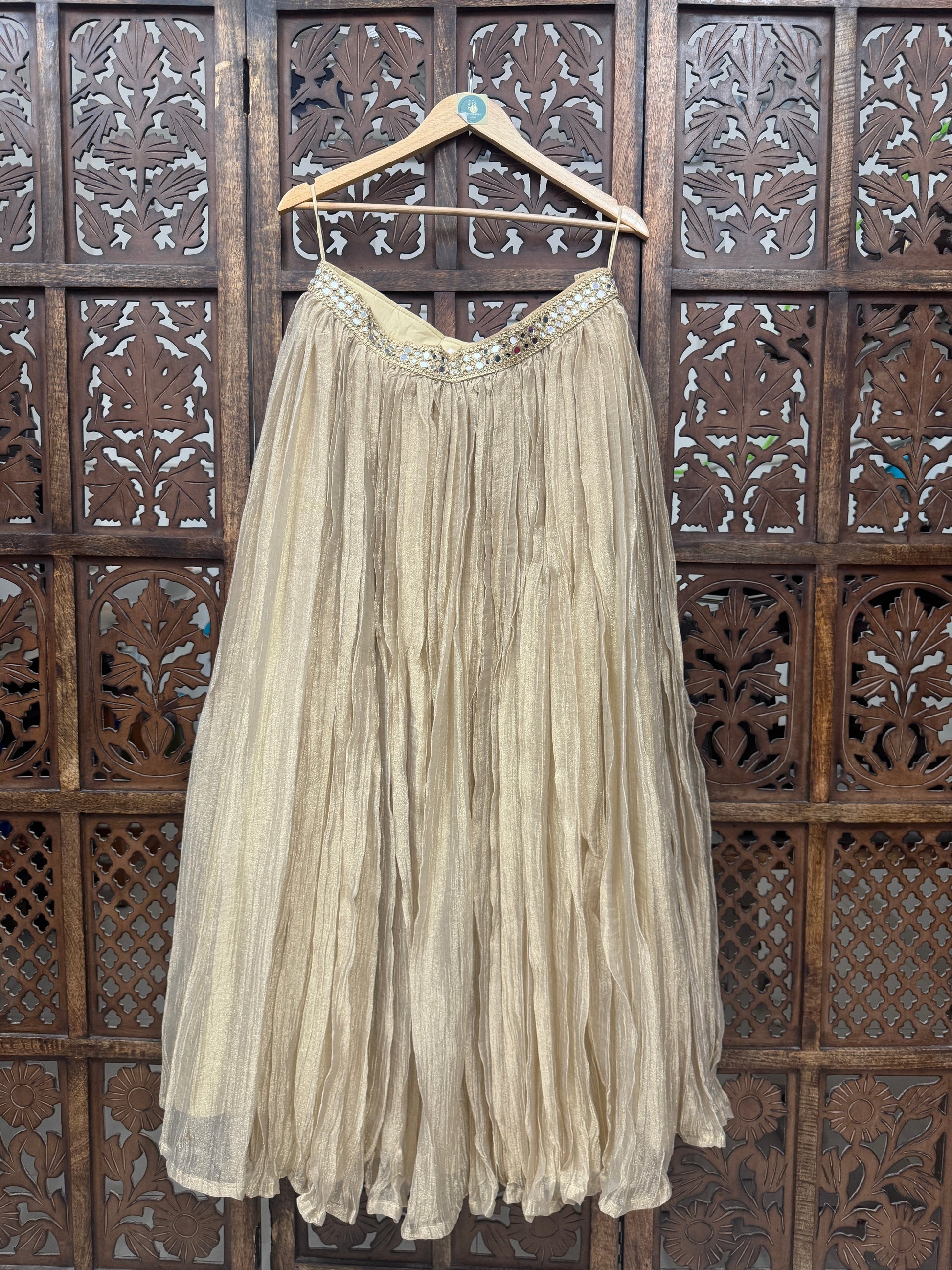 GOLDEN BANARASI GEORGETTE CRUSH SKIRT HANDMADEAHOLIC BY MISHKA