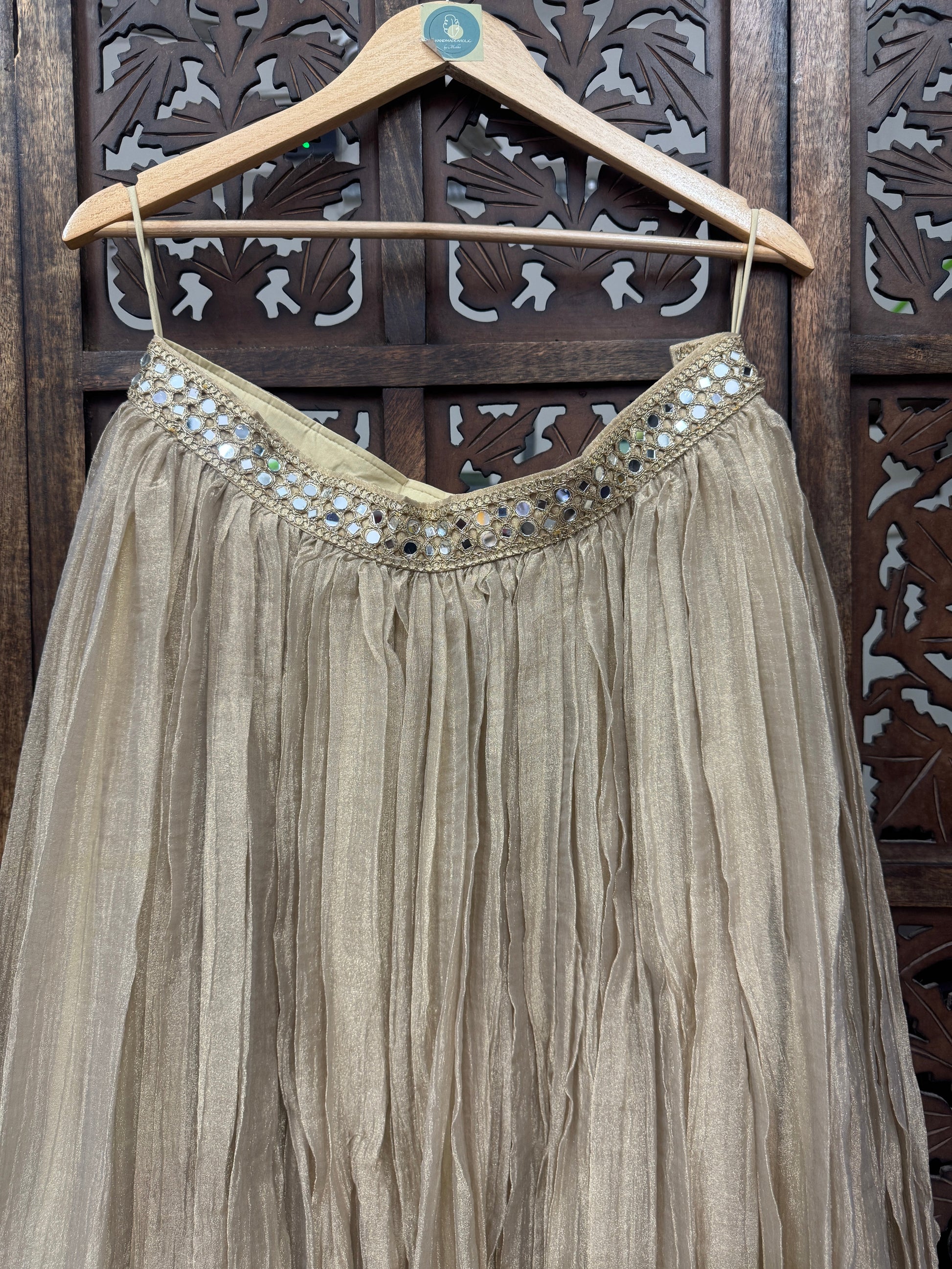 GOLDEN BANARASI GEORGETTE CRUSH SKIRT HANDMADEAHOLIC BY MISHKA