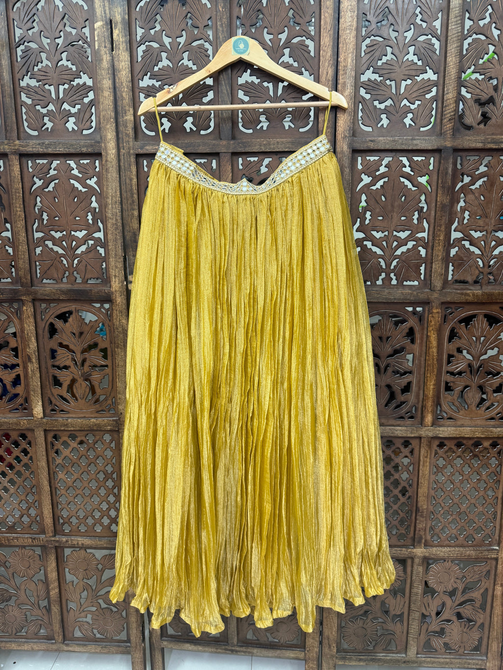 MUSTARD BANARASI GEORGETTE CRUSH SKIRT HANDMADEAHOLIC BY MISHKA