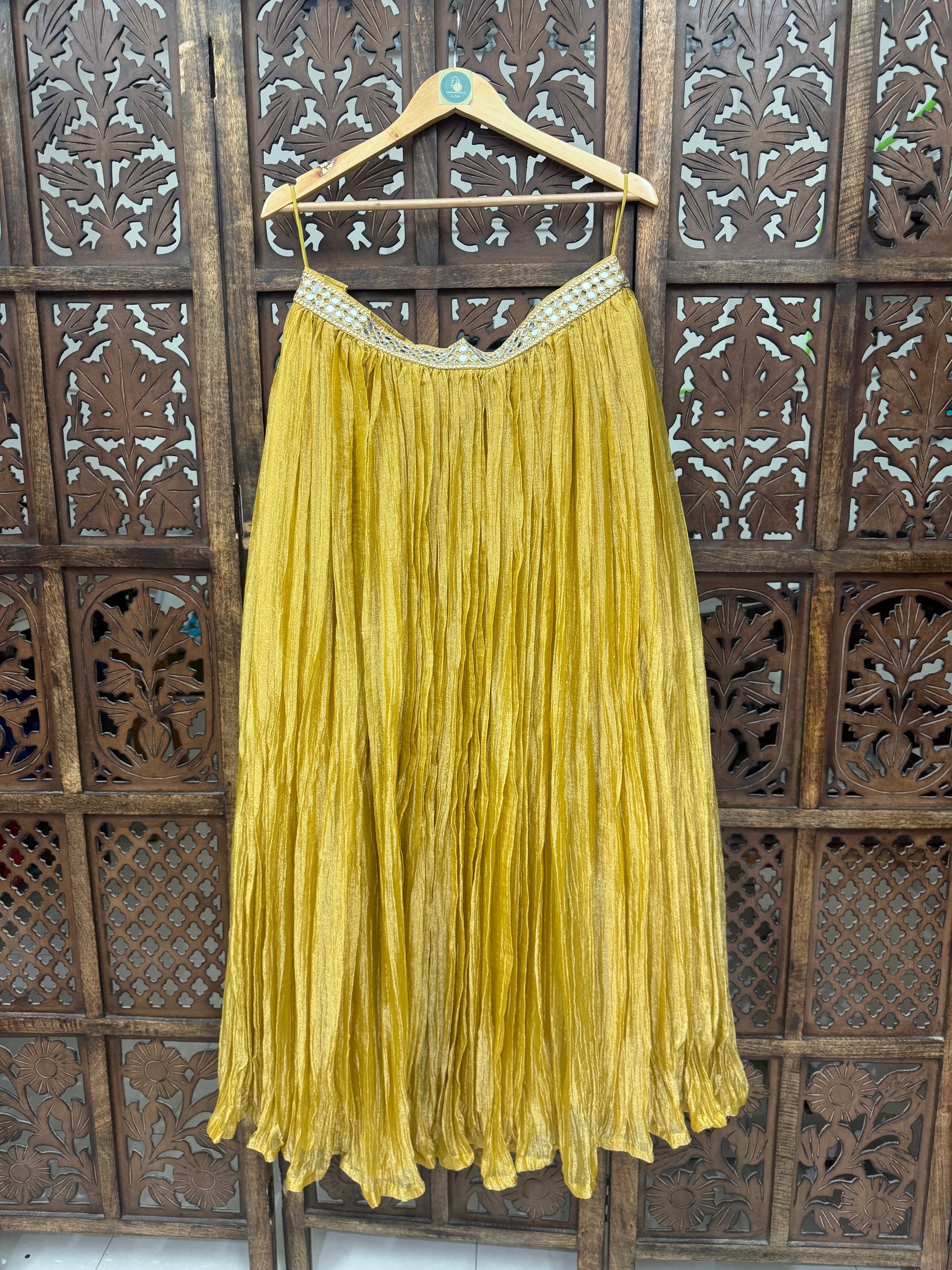 MUSTARD BANARASI GEORGETTE CRUSH SKIRT HANDMADEAHOLIC BY MISHKA
