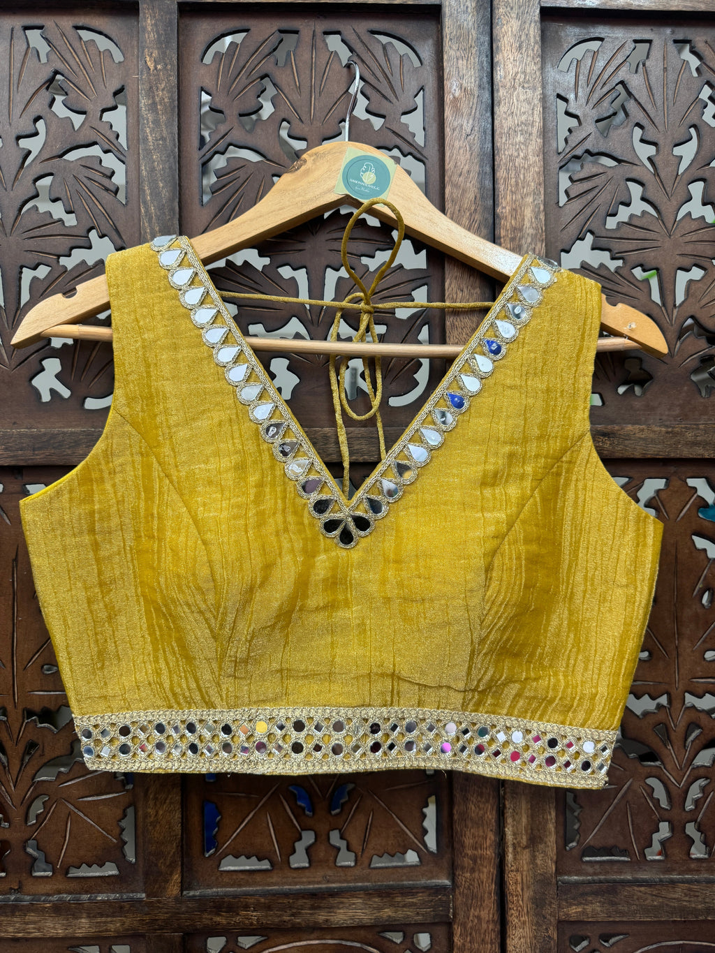 MUSTARD BANARASI GEORGETTE CRUSH BLOUSE HANDMADEAHOLIC BY MISHKA