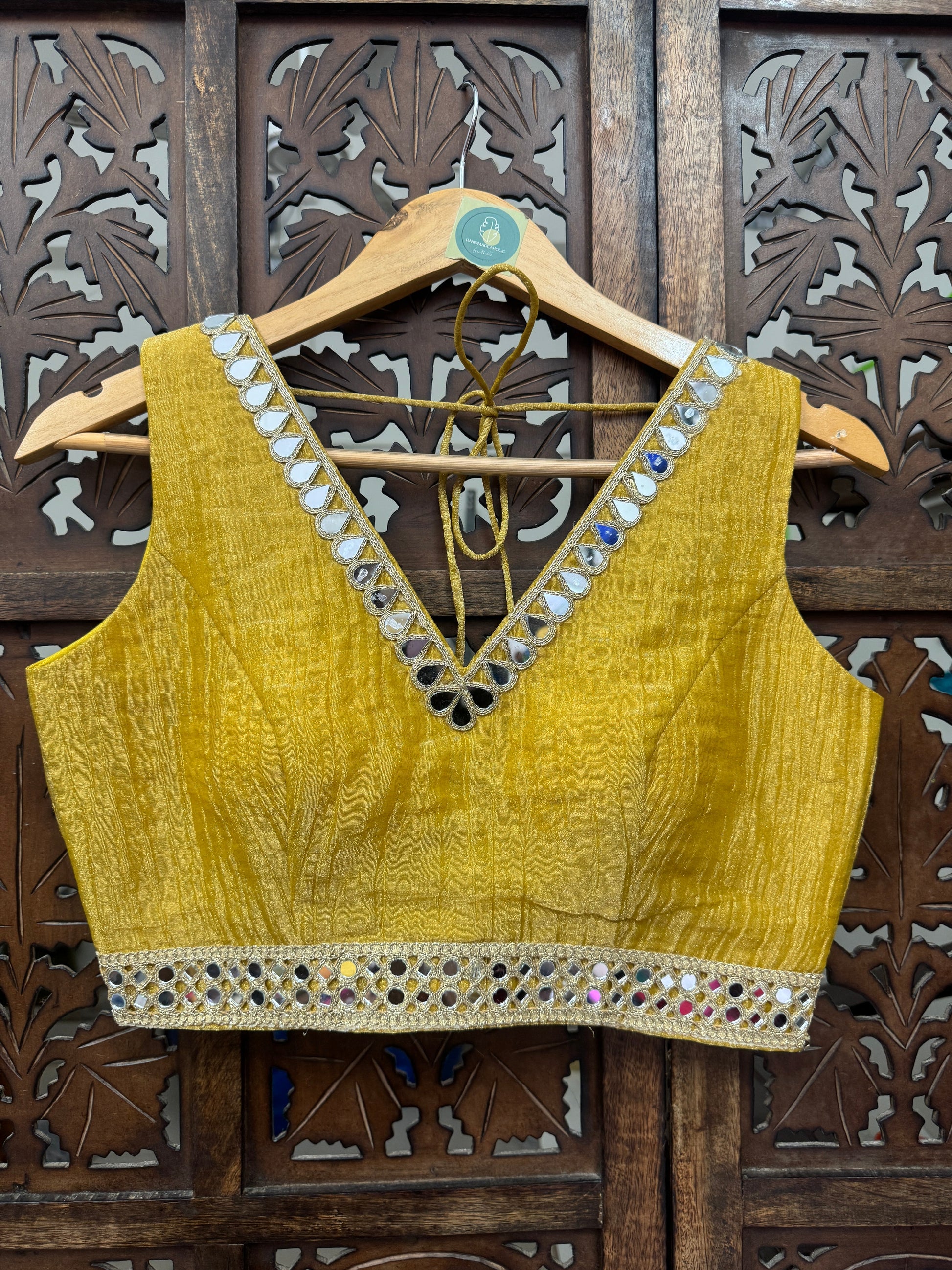 MUSTARD BANARASI GEORGETTE CRUSH BLOUSE HANDMADEAHOLIC BY MISHKA