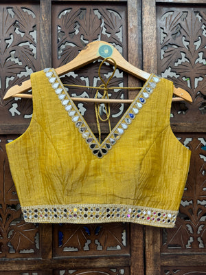MUSTARD BANARASI GEORGETTE CRUSH BLOUSE HANDMADEAHOLIC BY MISHKA