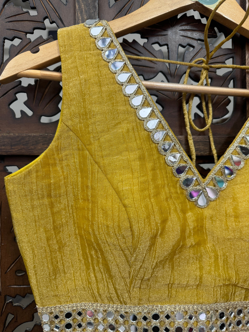 MUSTARD BANARASI GEORGETTE CRUSH BLOUSE HANDMADEAHOLIC BY MISHKA