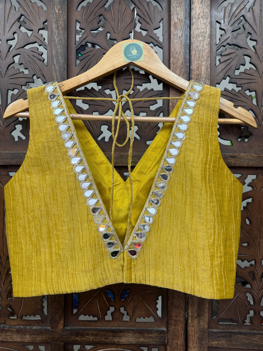 MUSTARD BANARASI GEORGETTE CRUSH BLOUSE HANDMADEAHOLIC BY MISHKA