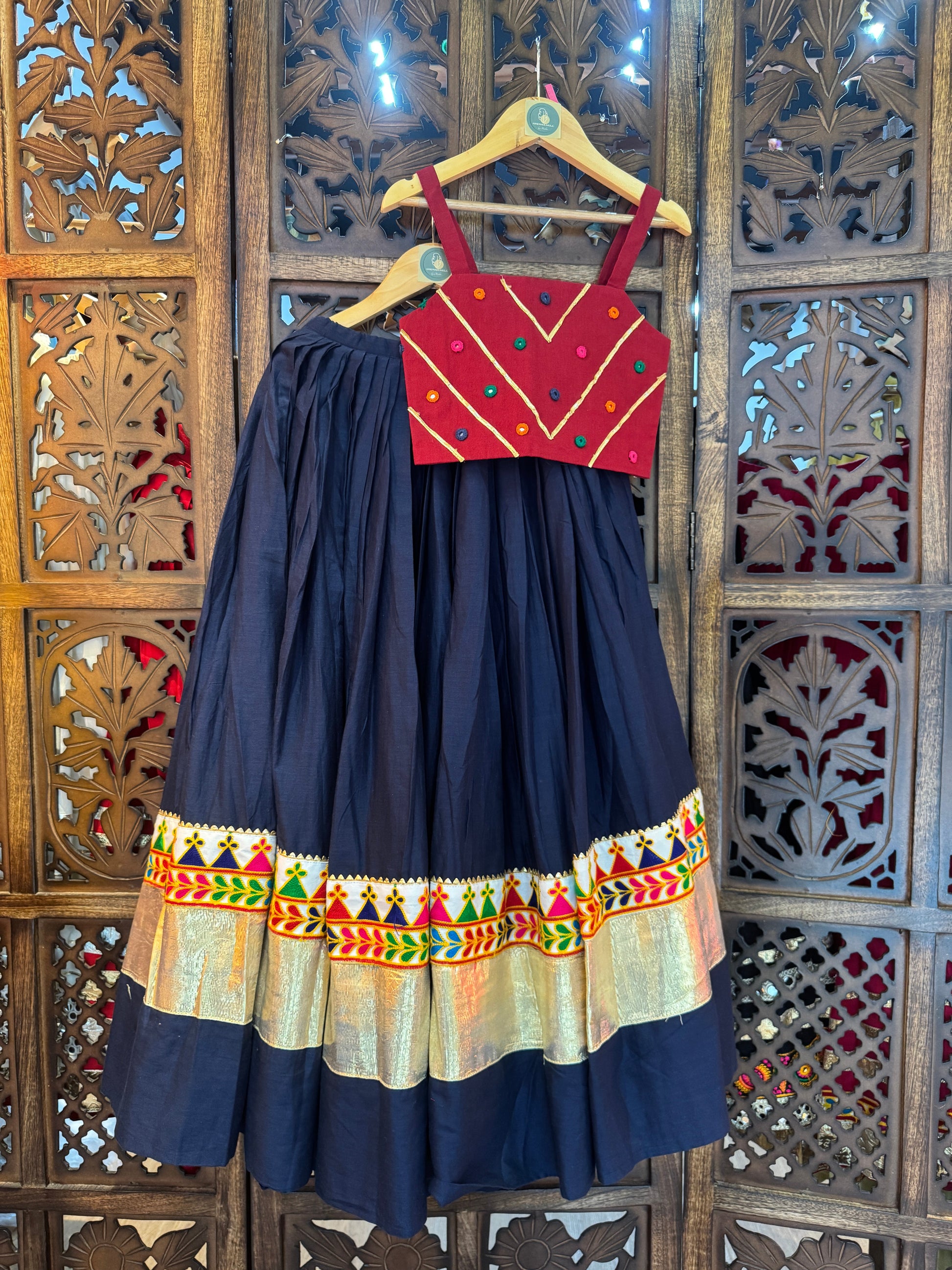 BLUE AND MAROON KIDS CHOLI RAAS'25 HANDMADEAHOLIC BY MISHKA