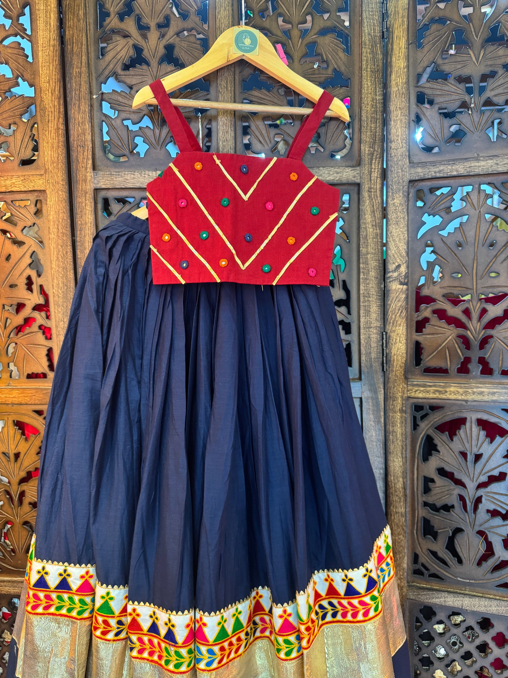 BLUE AND MAROON KIDS CHOLI RAAS'25 HANDMADEAHOLIC BY MISHKA