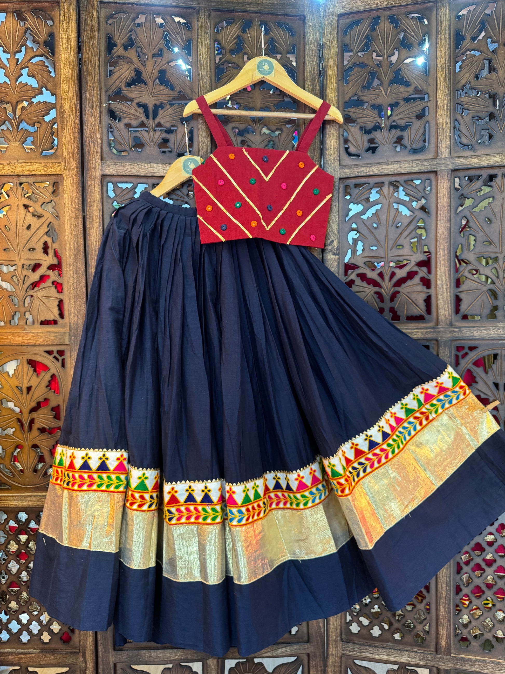 BLUE AND MAROON KIDS CHOLI RAAS'25 HANDMADEAHOLIC BY MISHKA